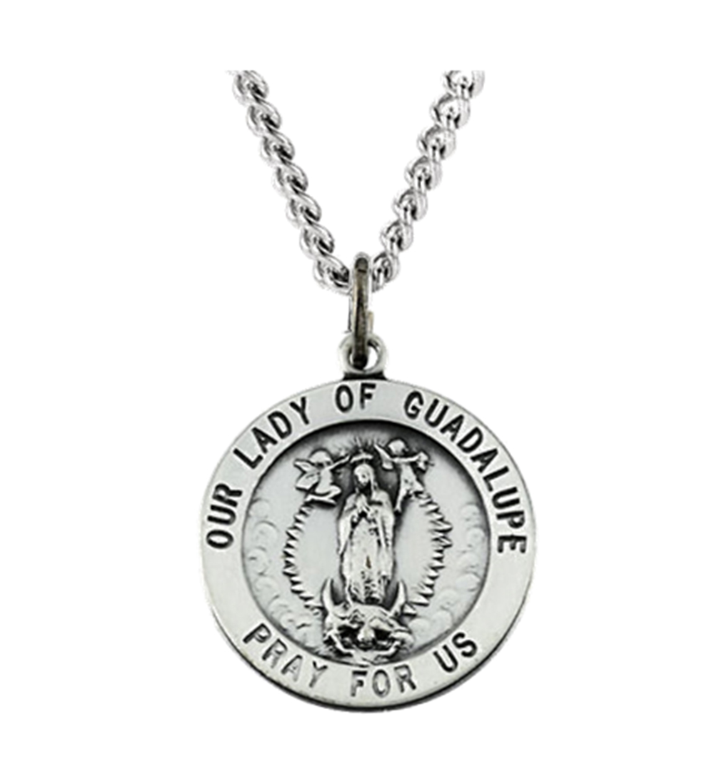 Sterling Silver Round Our Lady of Guadalupe Medal (22 MM).