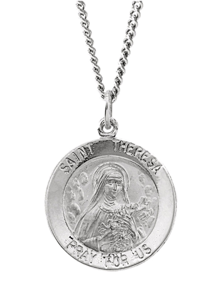 Sterling Silver Round St. Theresa Necklace.
