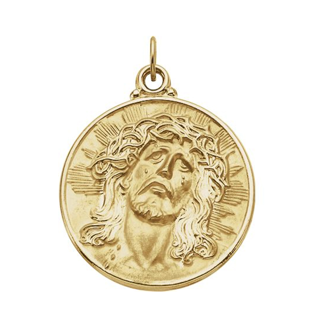 14k Yellow Gold Round Face of Jesus (Ecce Homo) Medal.