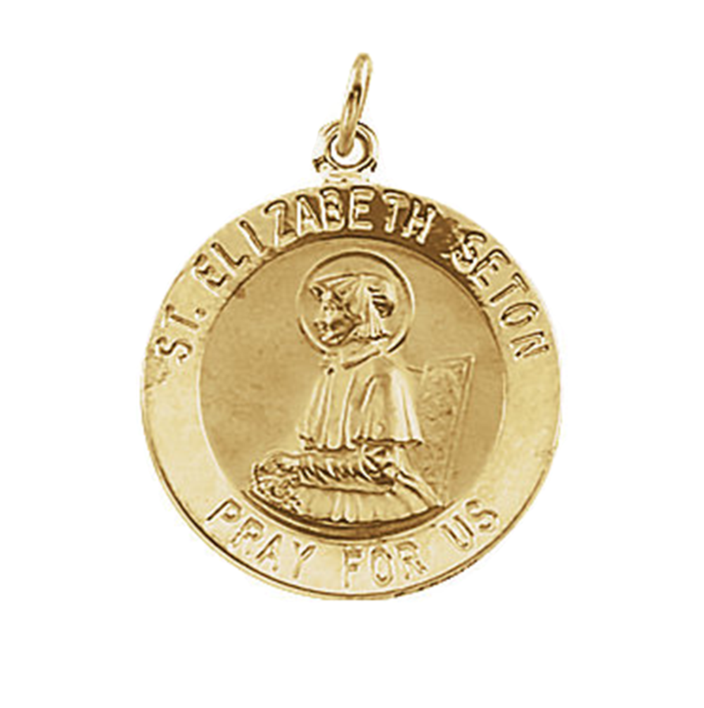 14k Yellow Gold Round St. Elizabeth Seton Medal.