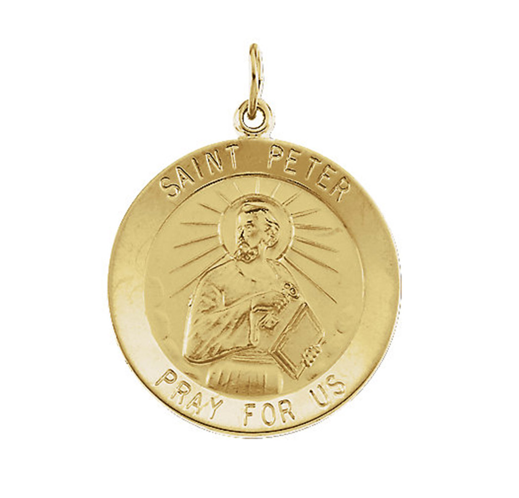 14k Yellow Gold Round St. Peter Medal (25MM).