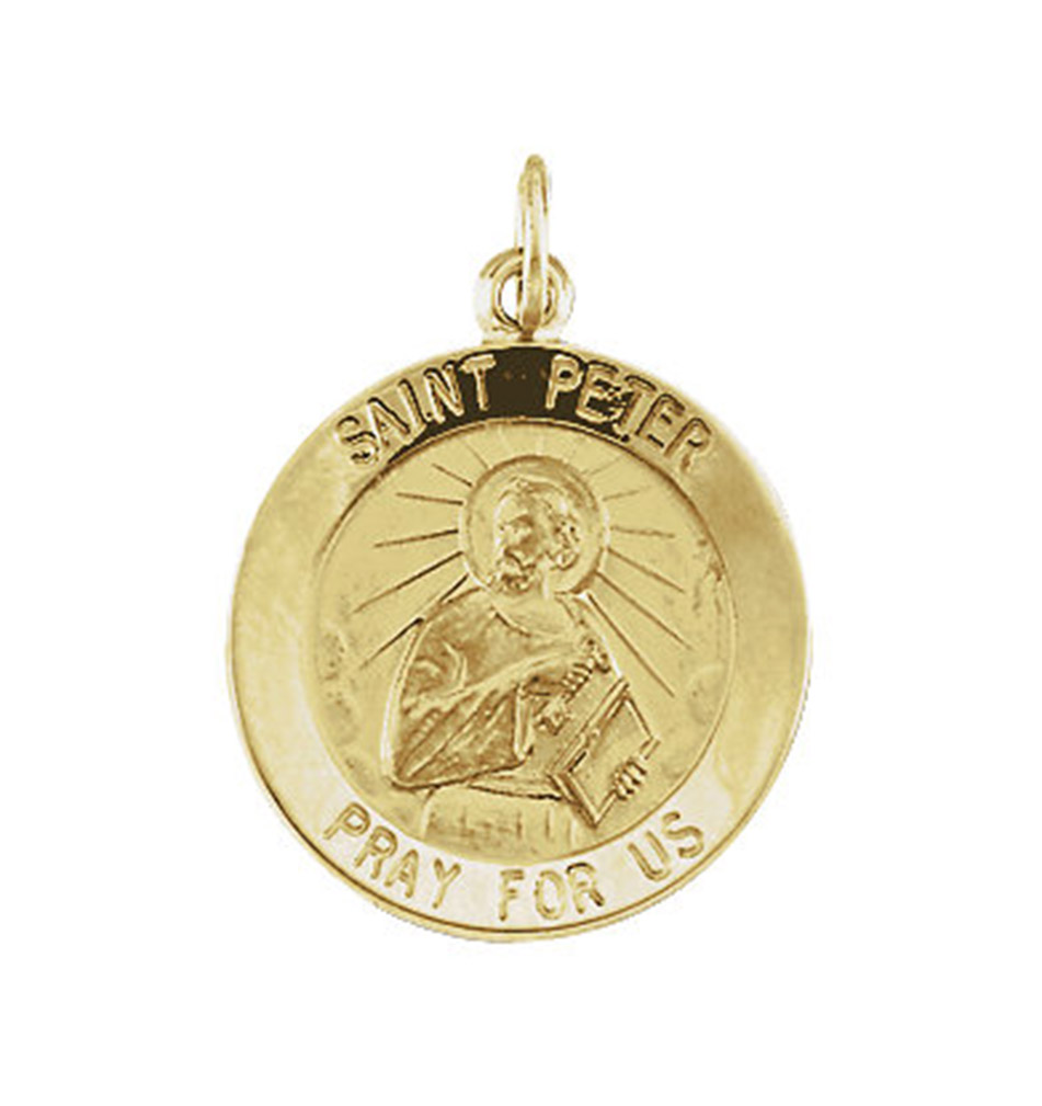 14k Yellow Gold Round St. Peter Medal (18MM).