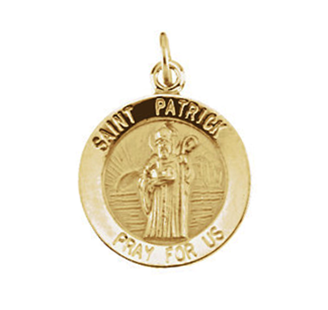 14k Yellow Gold Round St. Patrick Medal (15 MM).