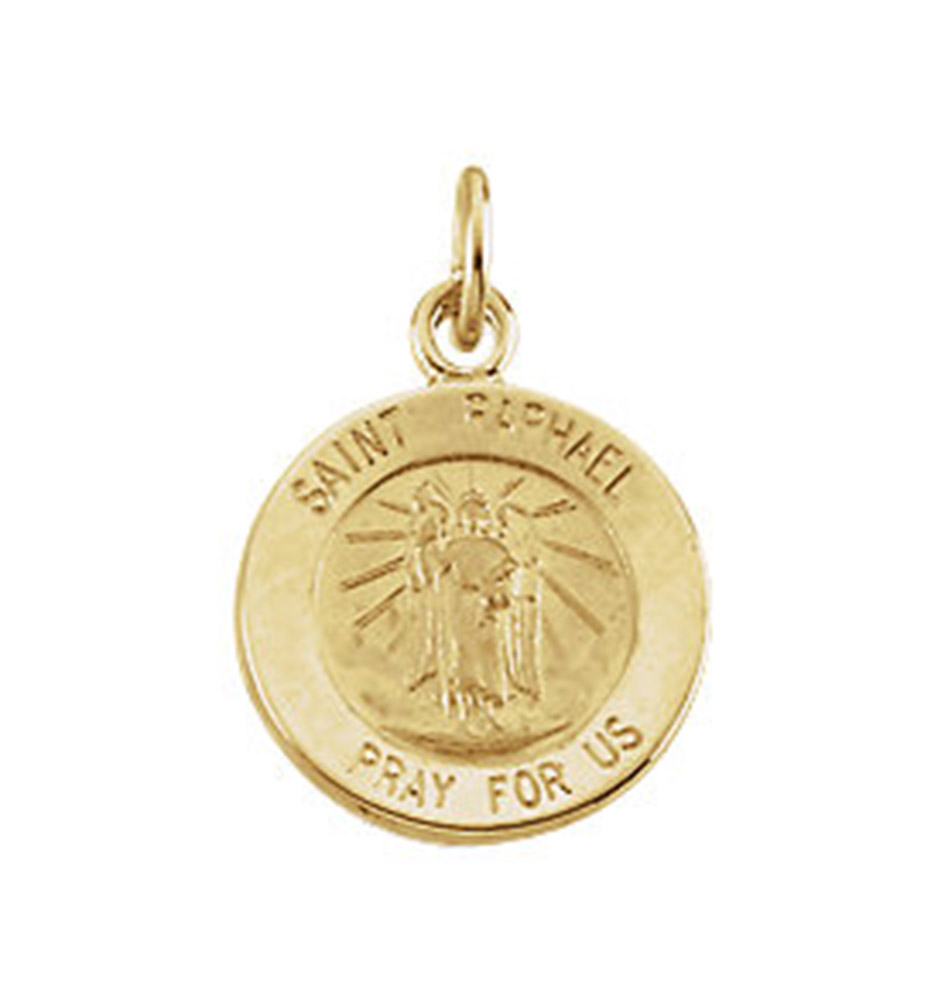 14k Yellow Gold Round St. Raphael Medal (12MM).