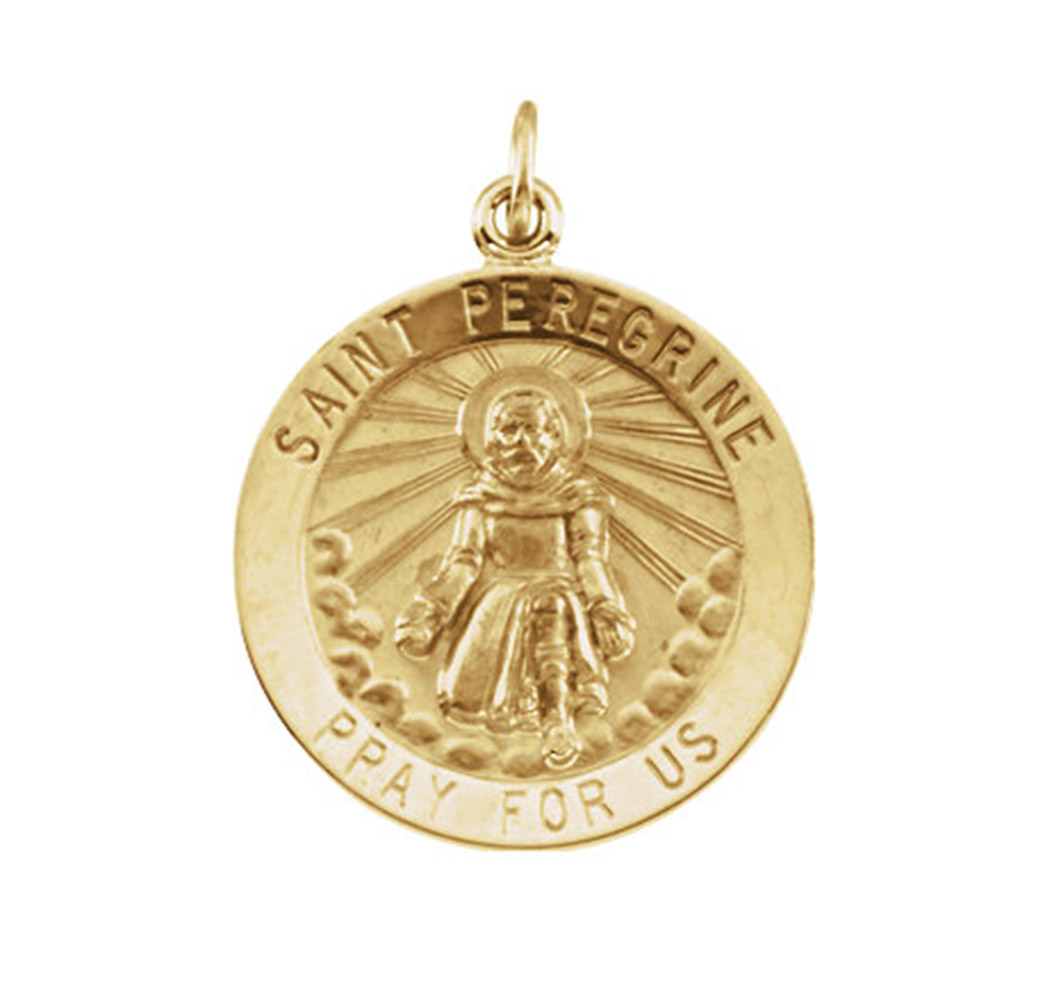 14k Yellow Gold Round St. Peregrine Medal (15MM).
