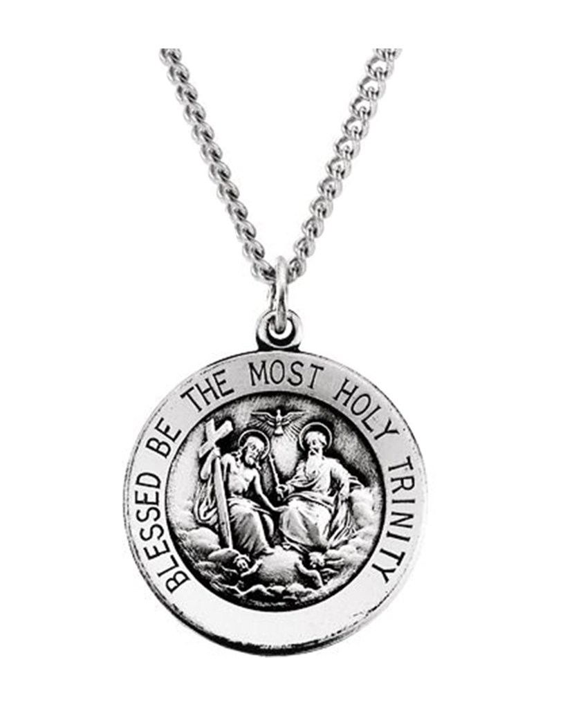 Sterling Silver Round Holy Trinity Medal.