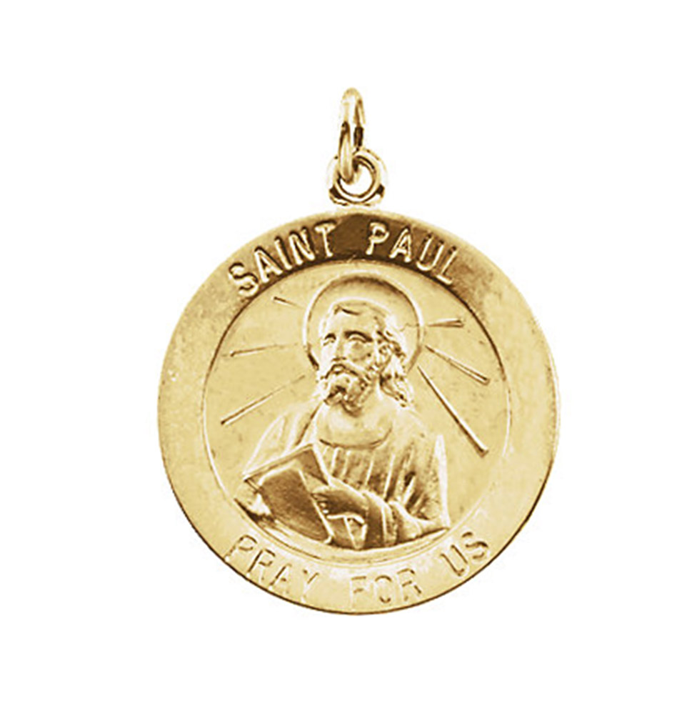 14k Yellow Gold Round St. Paul the Apostle Medal (22MM).