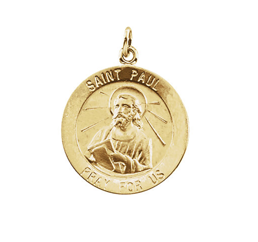 14k Yellow Gold Round St. Paul the Apostle Medal.
