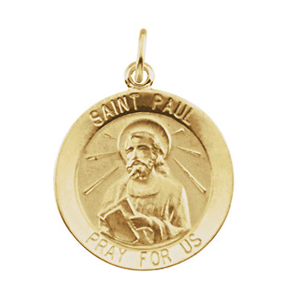 14k Yellow Gold Round St. Paul the Apostle Medal (18.25MM).