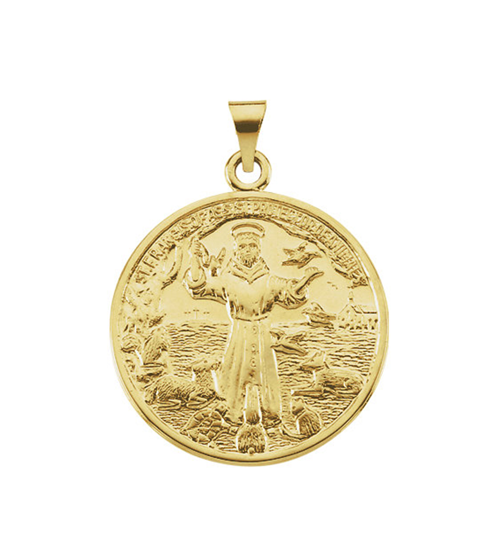 14k Yellow Gold St. Francis of Assisi Medal (26MM).