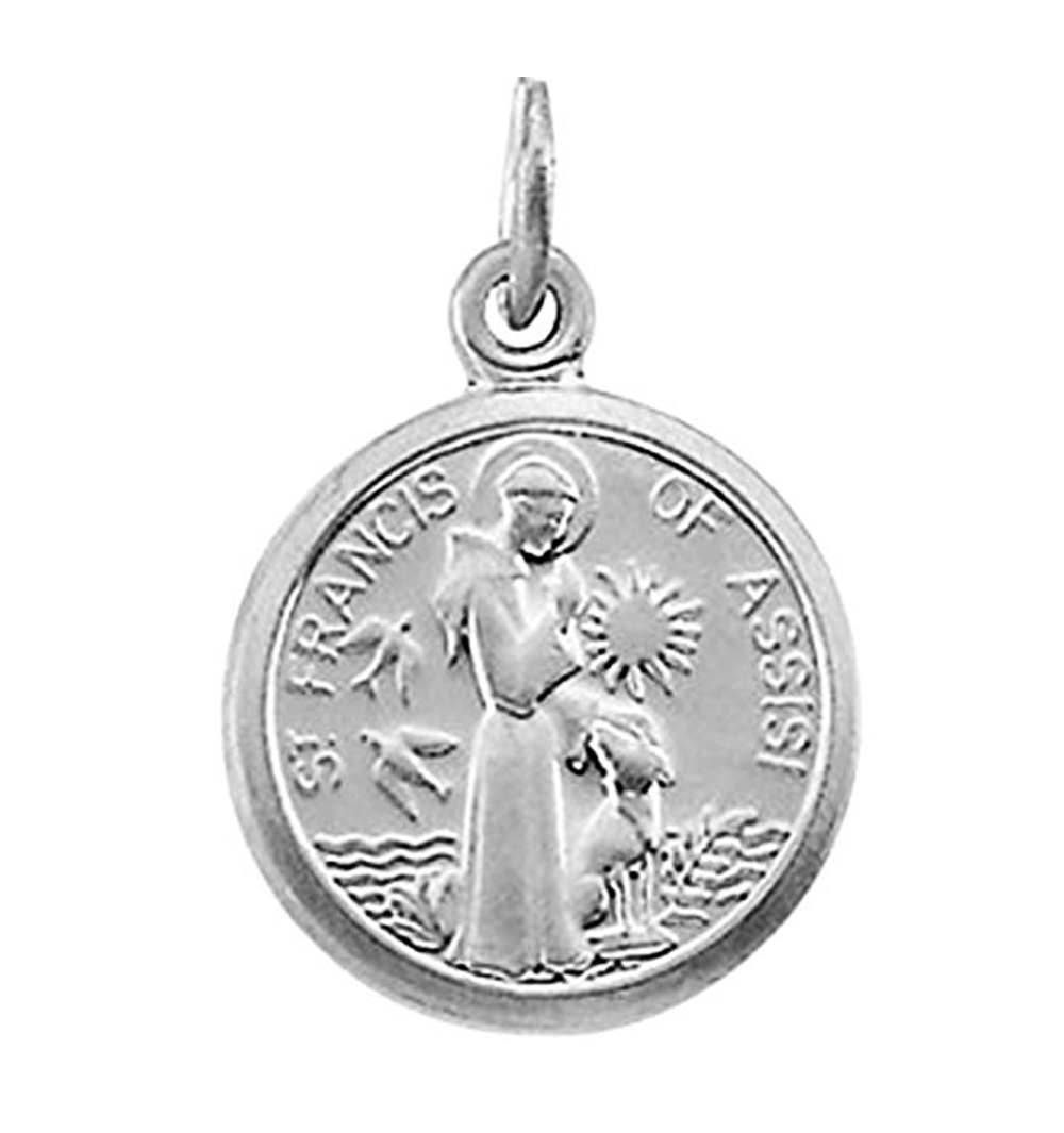 14k White Gold Rhodium-Plated St. Francis of Assisi Medal (10.15x12 MM).