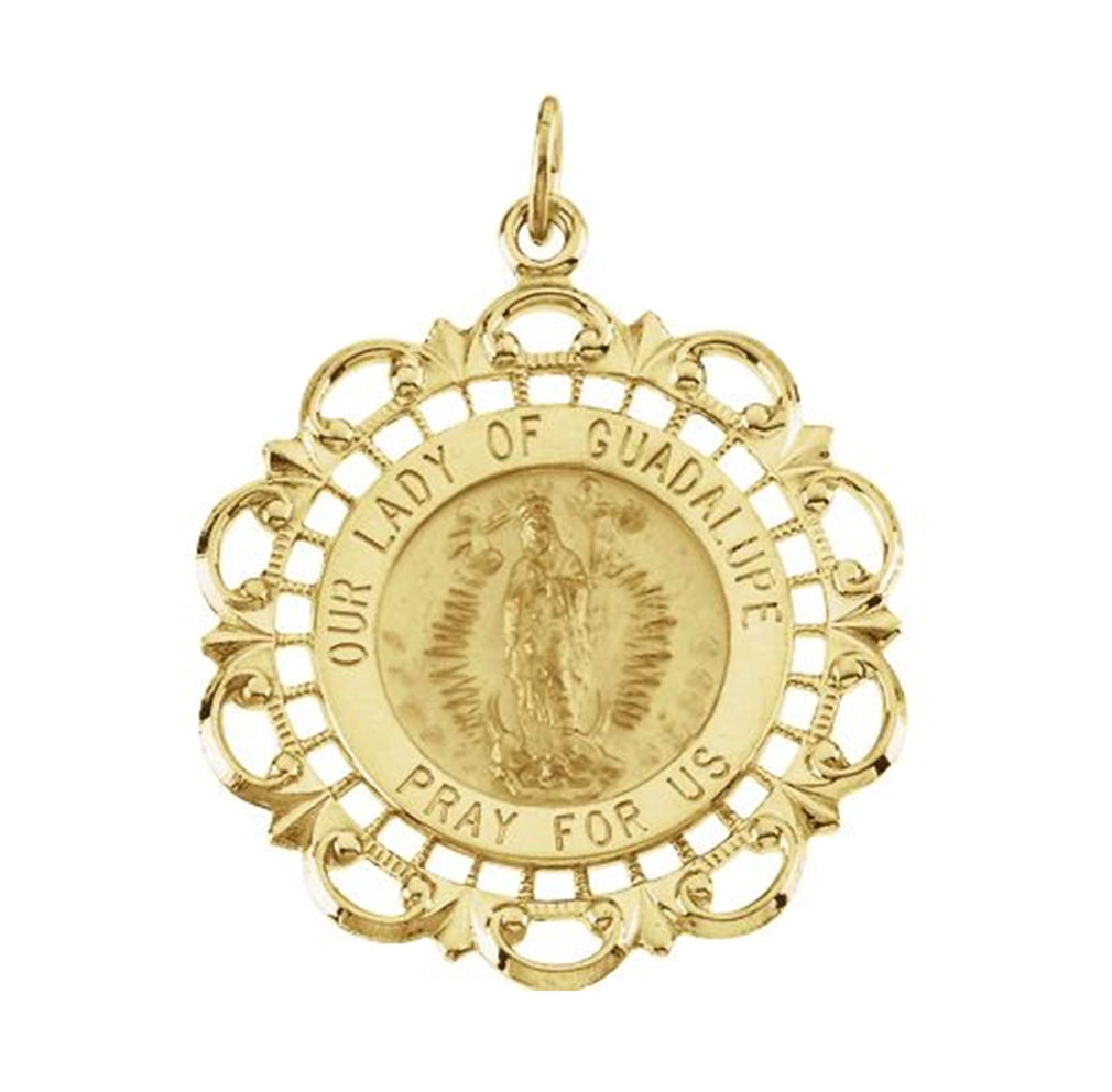 14k Yellow Gold Our Lady of Guadalupe Medal 31x26.5mm.