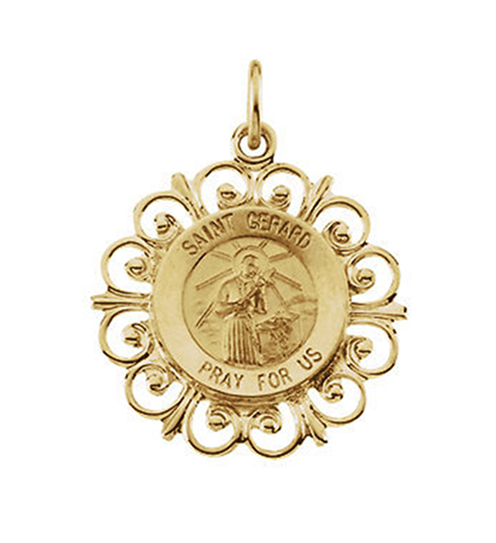 14k Yellow Gold Round St. Gerard Medal (18.5 MM).