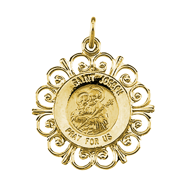 Rhodium Plated 14k Yellow Gold St. Joseph Medal (18.5 MM).