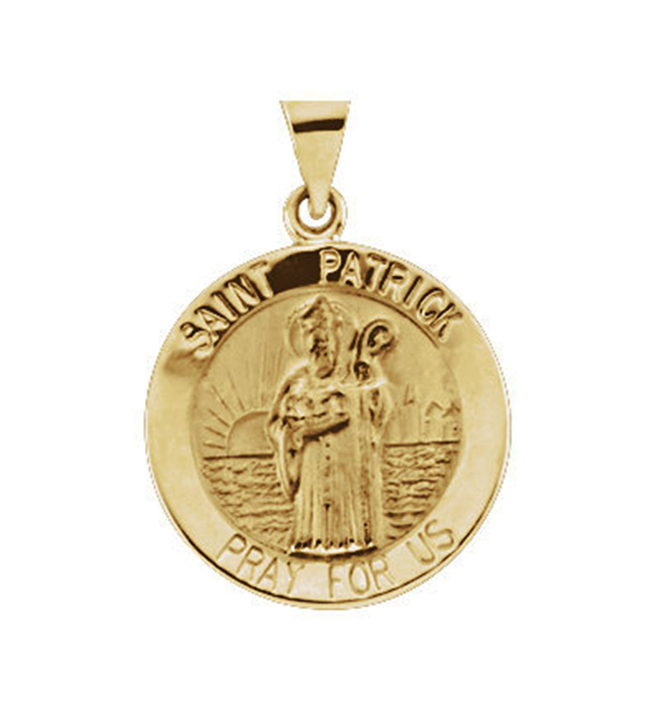 14k Yellow Gold Round Hollow St. Patrick Medal (18MM).