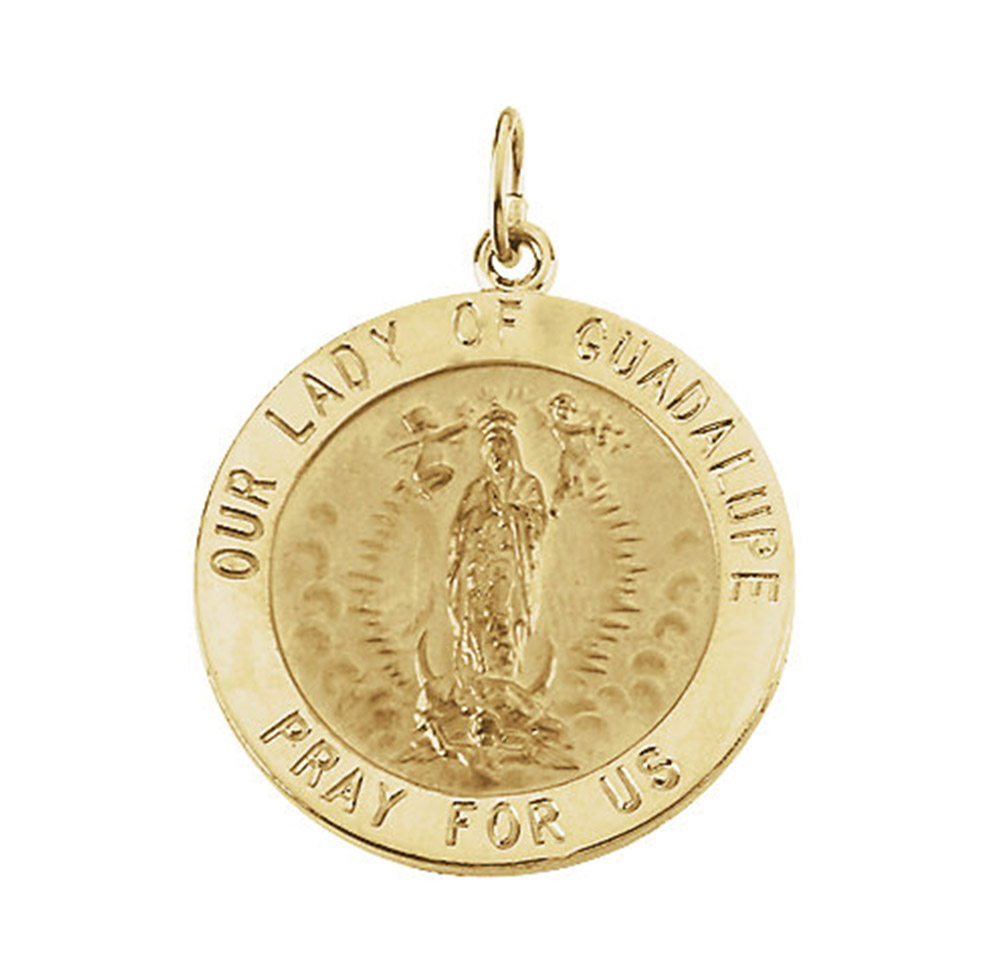 14k Yellow Gold Round Our Lady of Guadalupe Medal (22 MM).