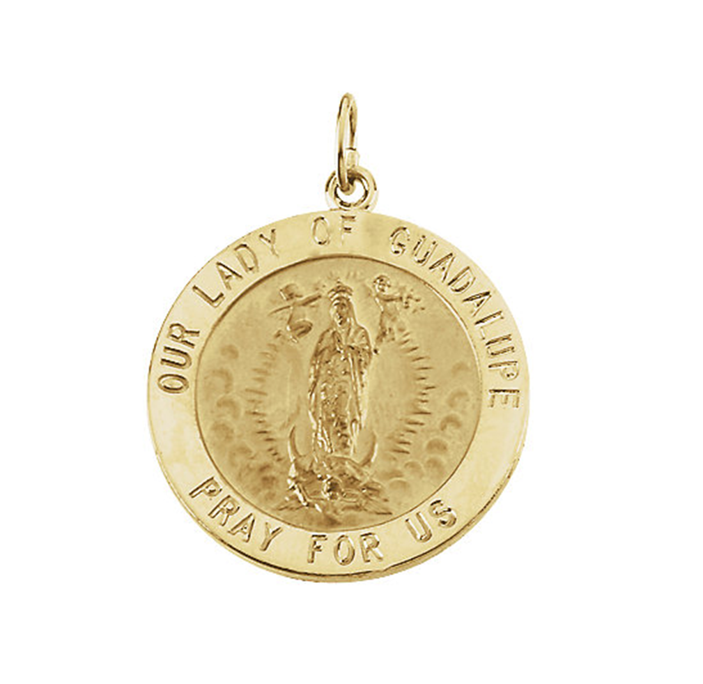 14k Yellow Gold Round Our Lady of Guadalupe Medal.