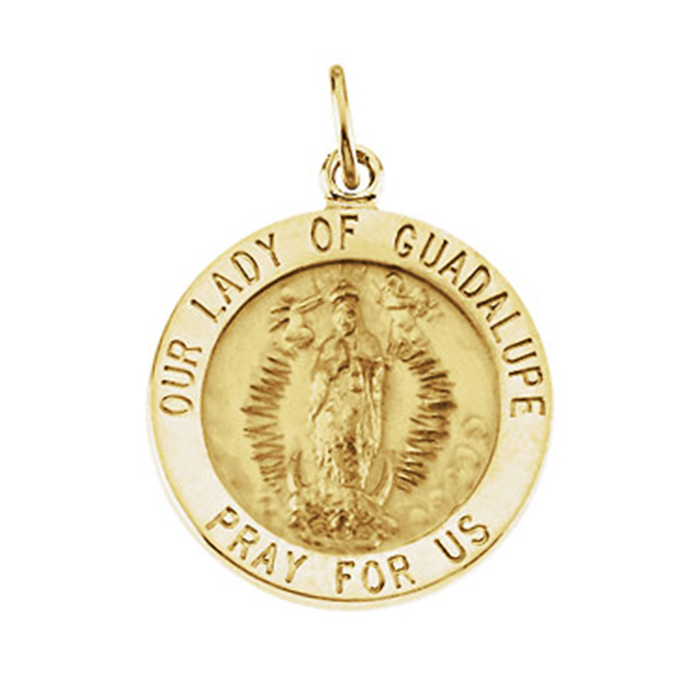 14k Yellow Gold Round Our Lady of Guadalupe Medal (18 MM).