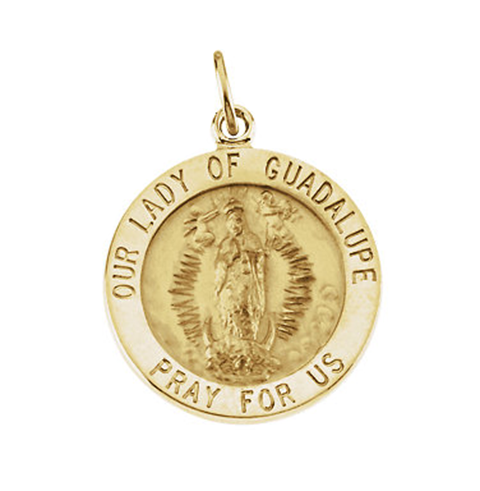 14k Yellow Gold Round Our Lady of Guadalupe Medal.