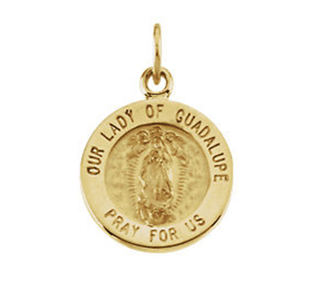 14k Yellow Gold Round Our Lady of Guadalupe Medal (12 MM).