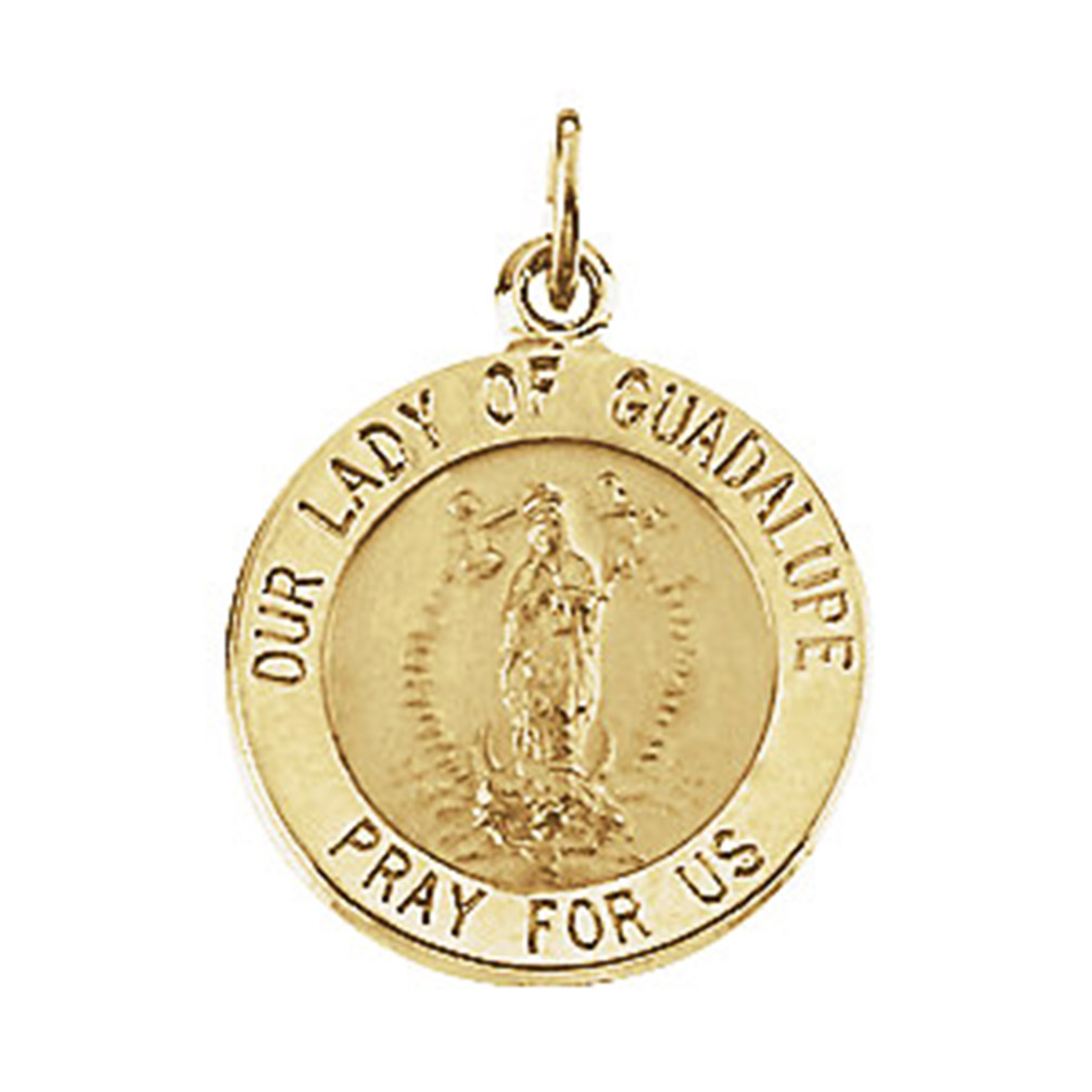 14k Yellow Gold Round Our Lady of Guadalupe Medal (15 MM).