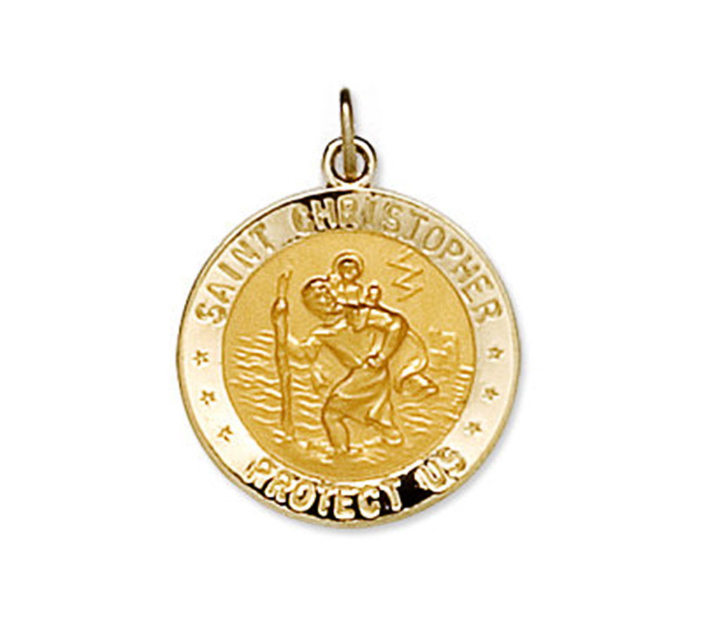 14k Yellow Gold Round St. Christopher U.S. Marine Corps Medal (18 MM).