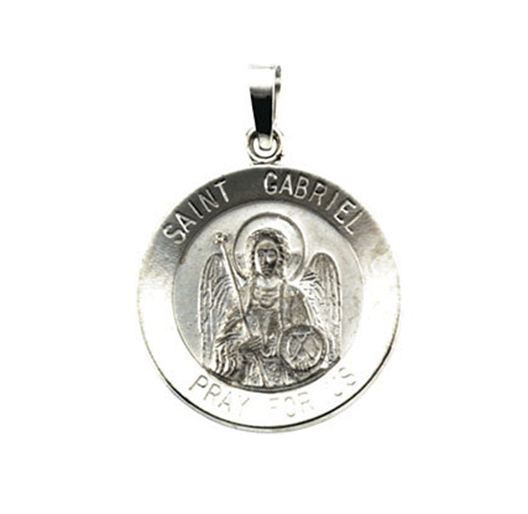 Rhodium-Plated 14k White Gold St. Gabriel Medal (18.5 MM).