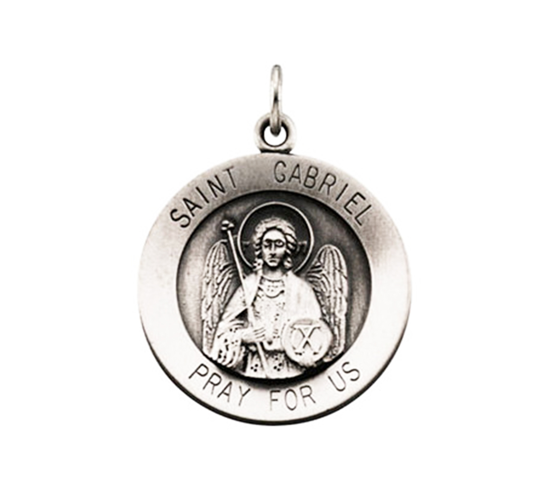 Rhodium-Plated Sterling Silver St. Gabriel Medal (18.5 MM).