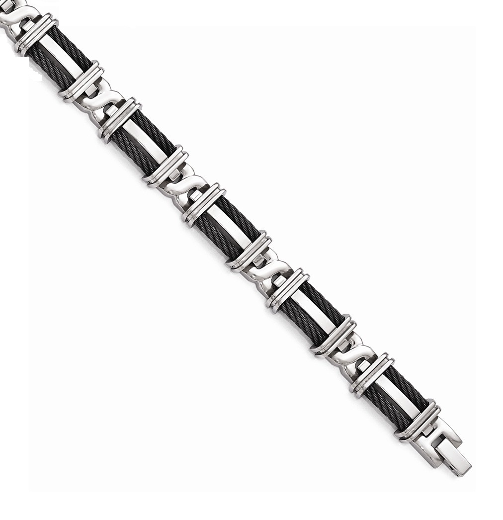 Men's Polished Titanium 10mm Double Row Cable Wire Link Bracelet, 8.5