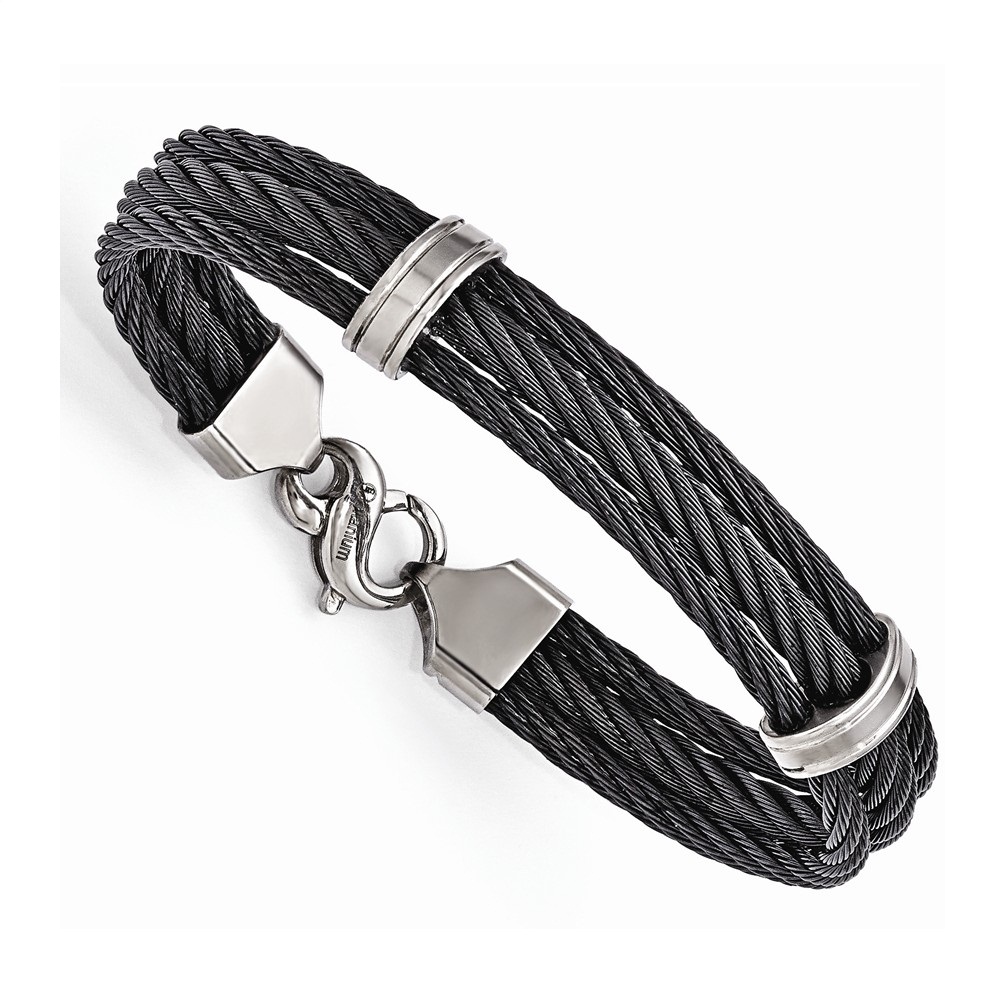 Men's Polished Titanium 11mm Three Row Cable Bracelet, 7.5