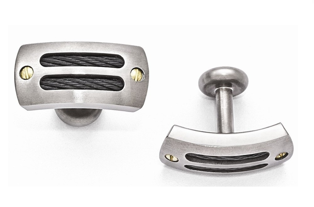 Edward Mirell Titanium Cable And 18k Rivets Brushed Cuff Links
