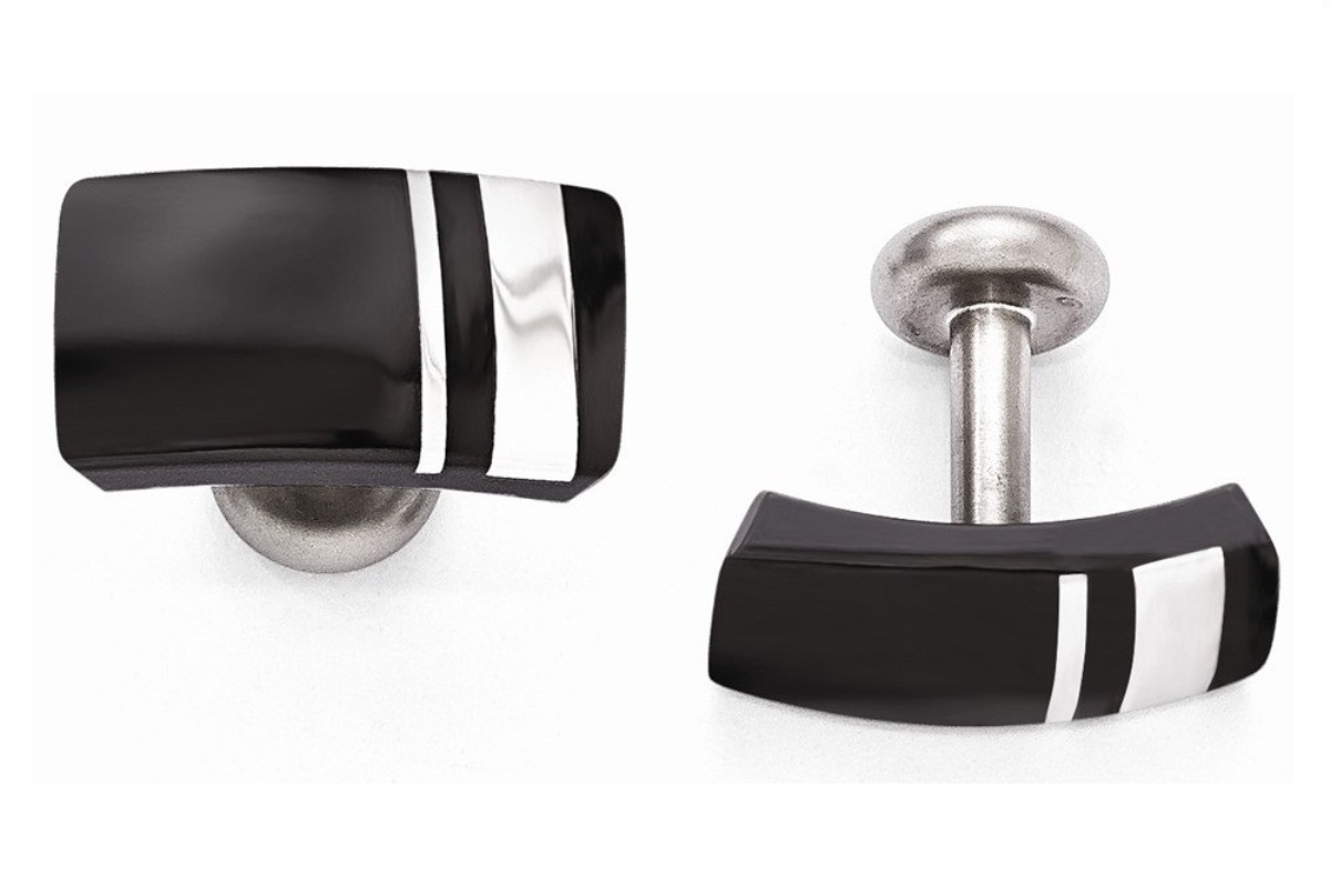 Edward Mirell Black Ti And Sterling Silver Cuff Links
