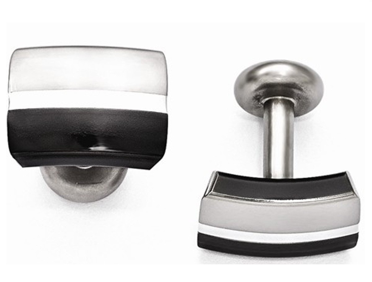 Edward Mirell Black Ti And Sterling Silver Brushed And Polished Cuff Links
