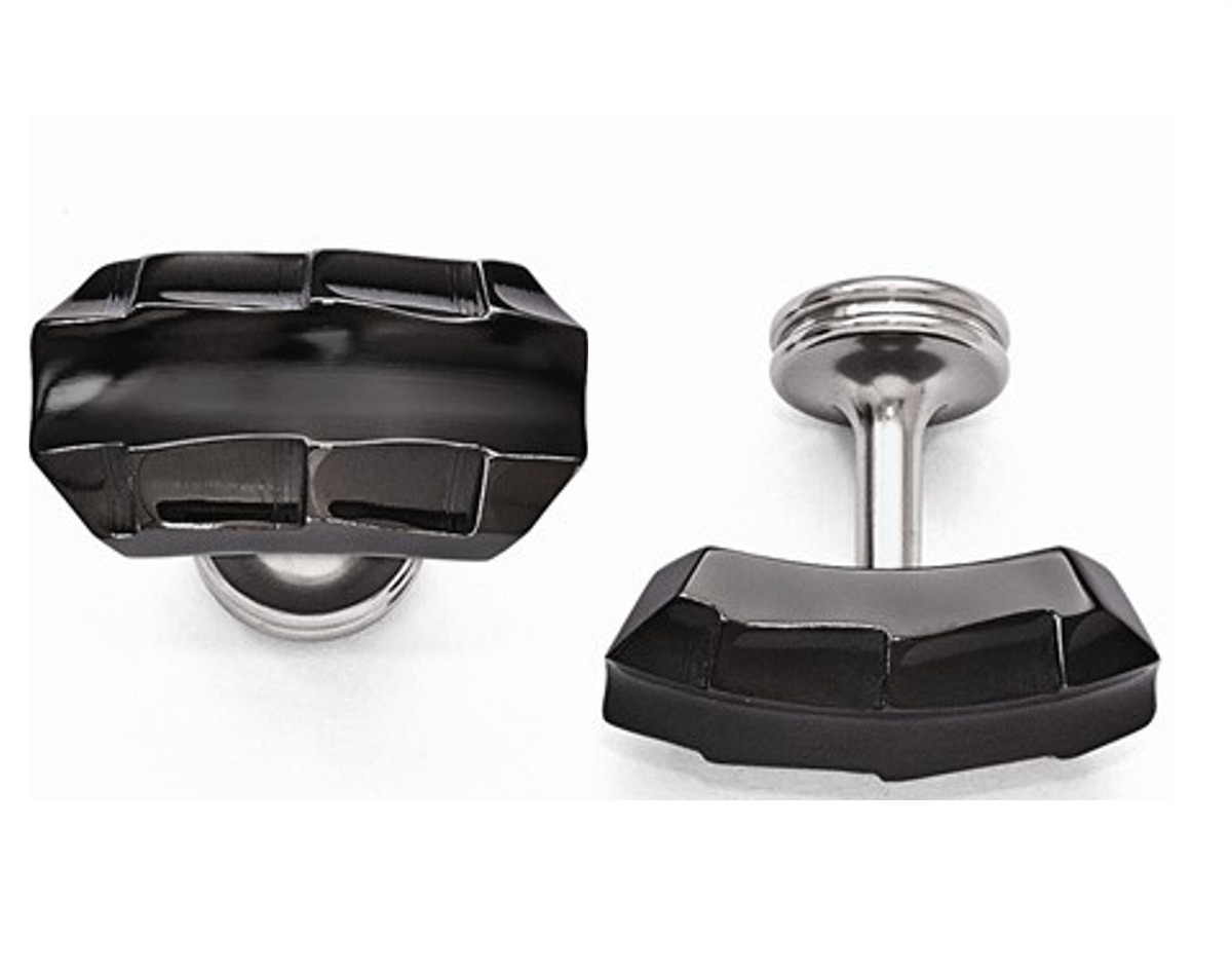 Edward Mirell Black Ti Faceted Edges Polished Cuff Links
