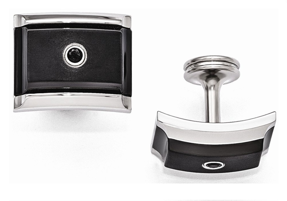 Edward Mirell Black Ti And Steel Black Spinel Sterling Silver Bezel Cuff Link