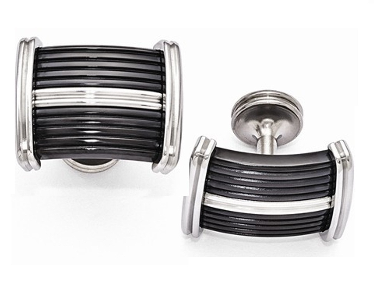 Edward Mirell Black Ti And Stainless Steel Polished Cuff Links