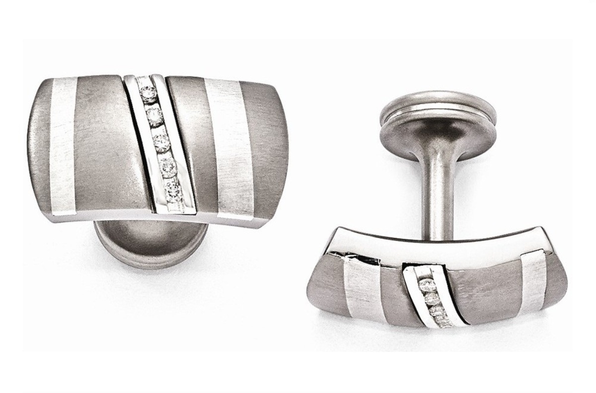 Edward Mirell Titanium And Sterling Silver .19ctw Diamond Cuff Links