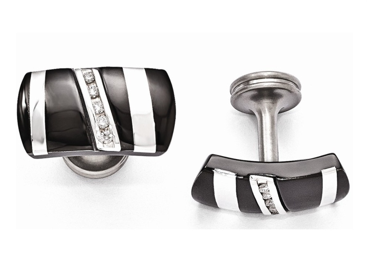 Edward Mirell Black Ti And Sterling Silver .19 Ctw Diamond Cuff Links