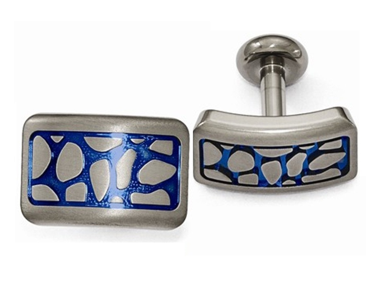 Edward Mirell Titanium Blue Anodized Brushed Cufflinks