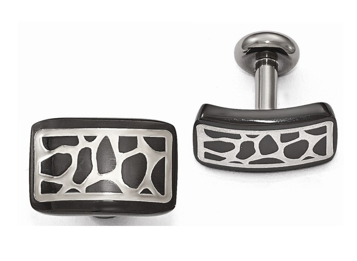 Edward Mirell Black Ti And Sterling Silver Polished Cobblestone Cuff Links
