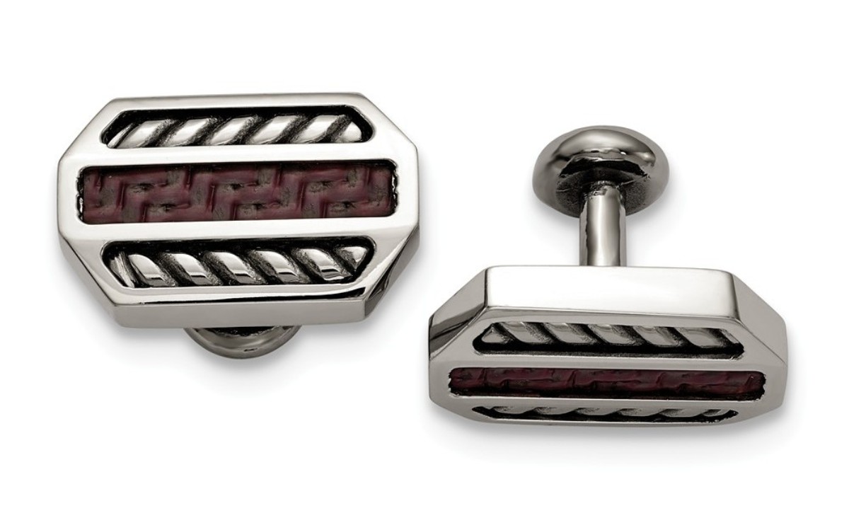 Edward Mirell Stainless Steel Marsala Carbon Fiber Cuff Links
