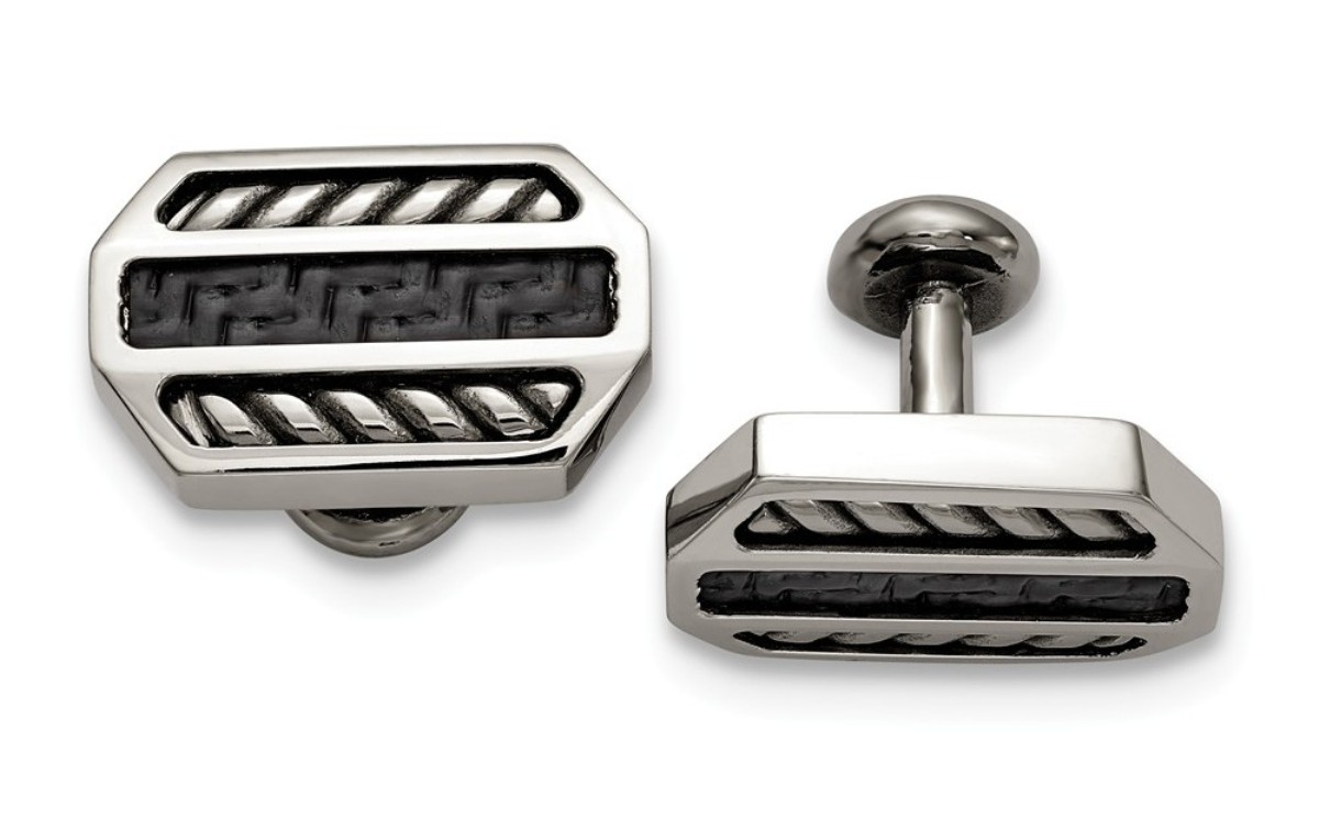 Edward Mirell Stainless Steel Black Carbon Fiber Cuff Links
