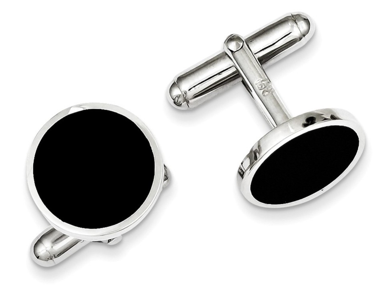 Sterling Silver And Black Enamel Cuff Links