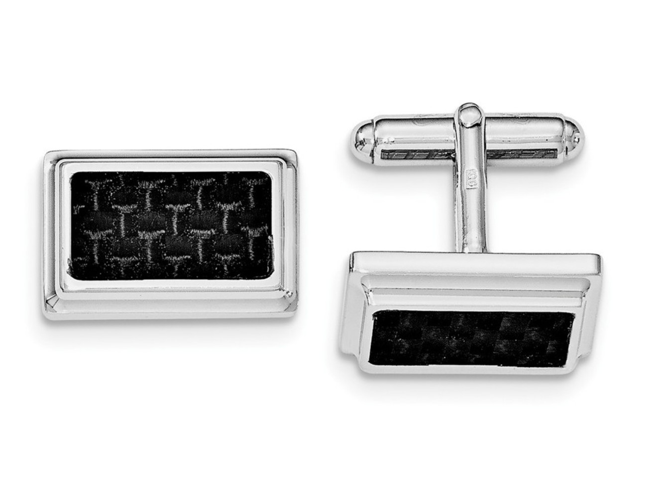 Sterling Silver Rhodium Plated Cuff Links With Carbon Fiber