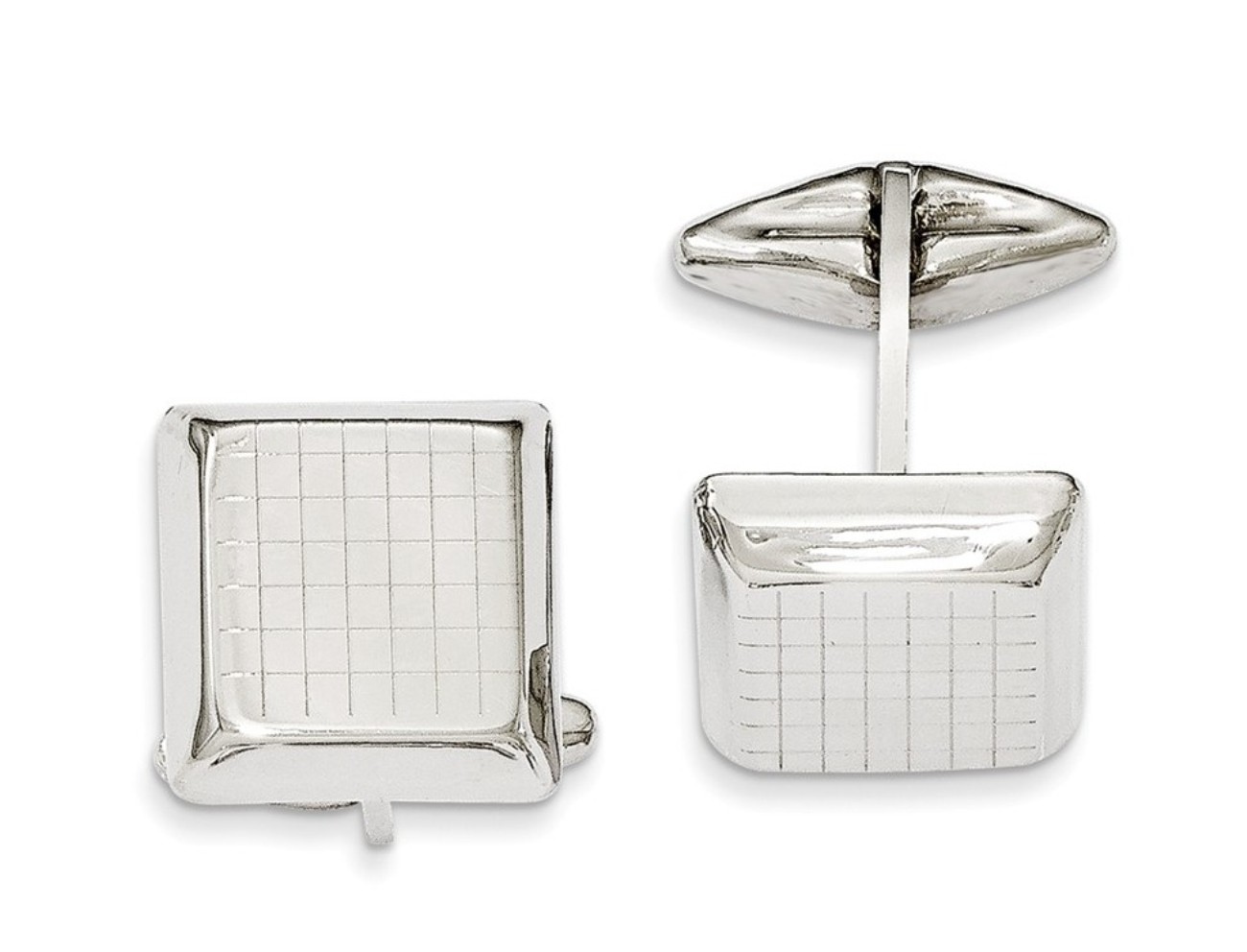 Sterling Silver Polished Checkered Pattern Cuff Link