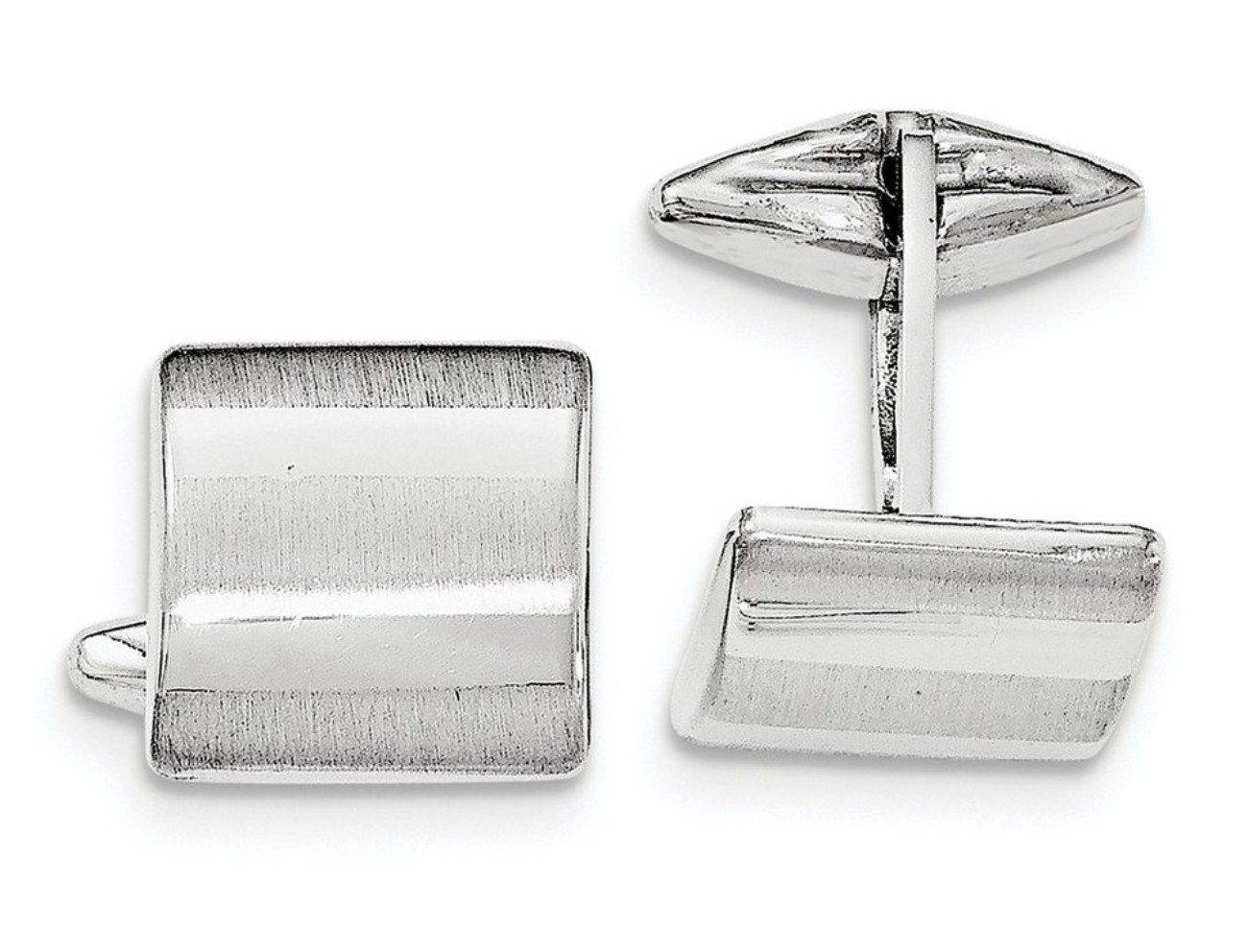 Sterling Silver Rhodium-Plated Polished And Satin Striped Cuff Link