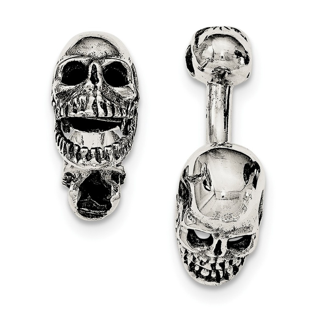 Sterling Silver Antiqued Moveable Skull Cuff Links