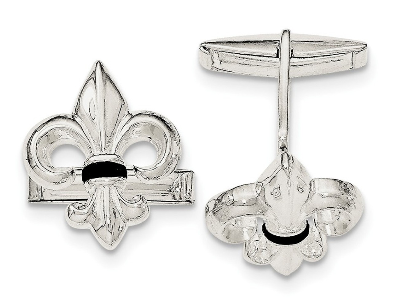 Sterling Silver Fleur De Lis With Onyx Cuff Links