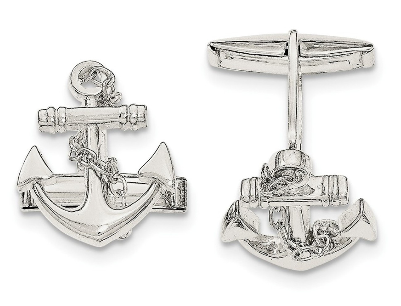 Sterling Silver Anchor With Dangle Rope Cuff Links