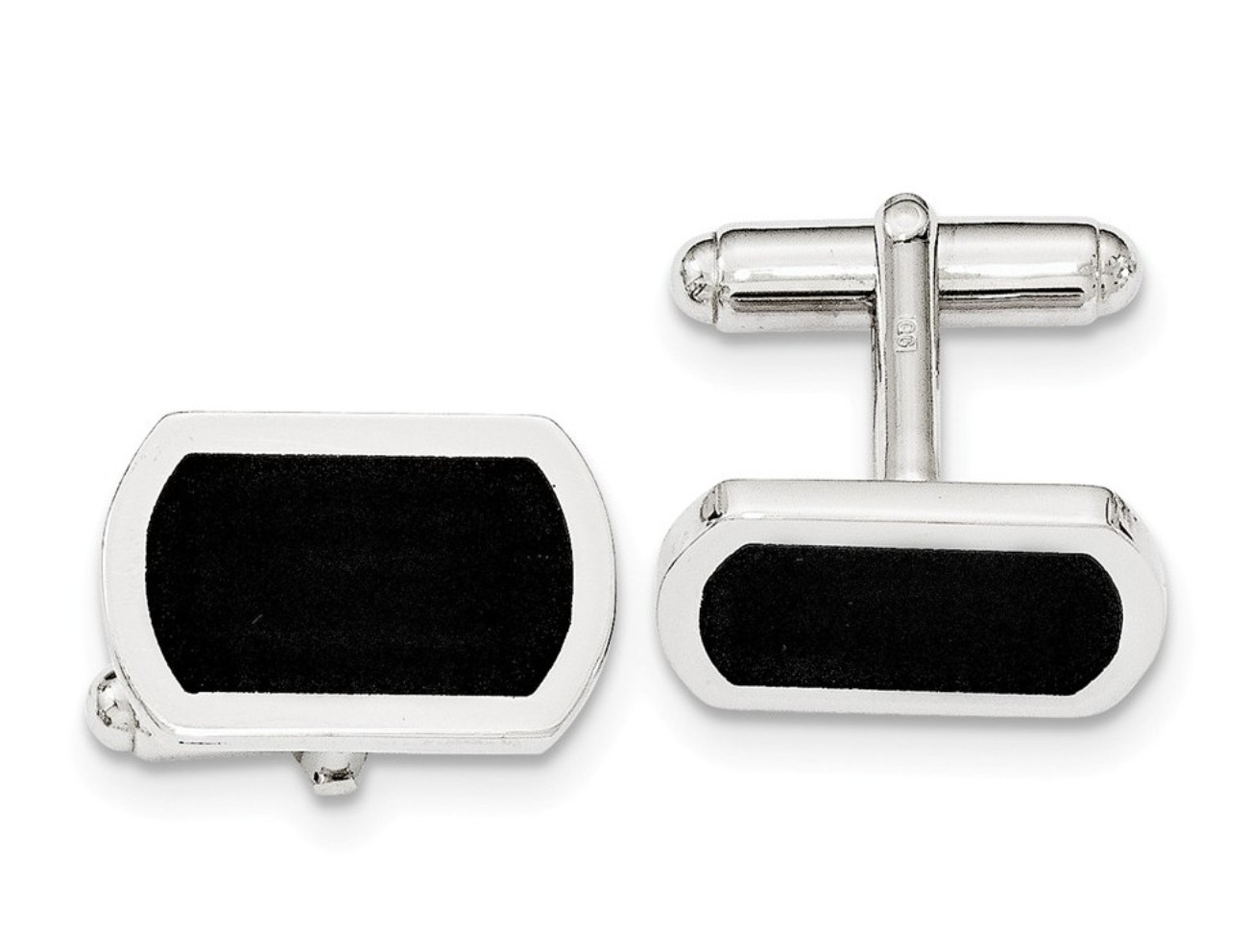 Sterling Silver Black Enamel Center Cuff Link